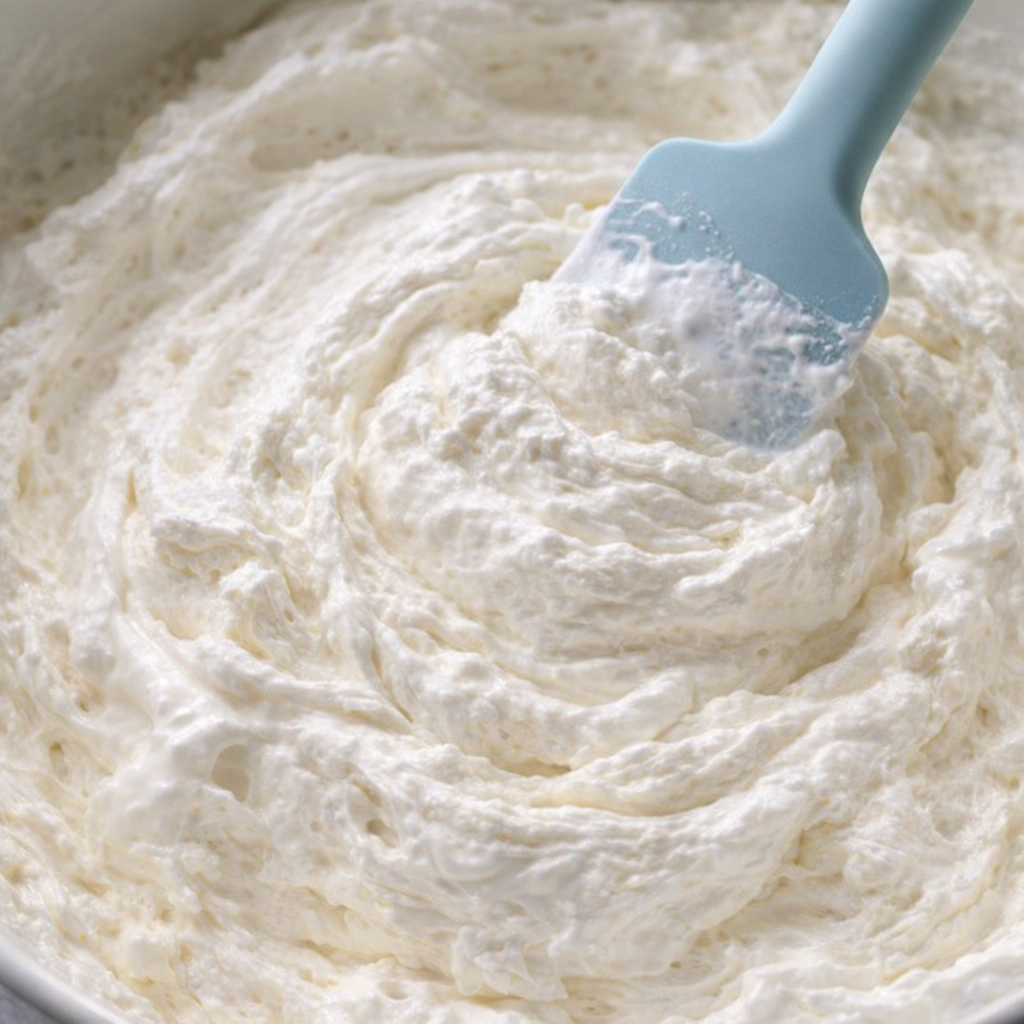 Light fluffy dip base being folded together in a mixing bowl