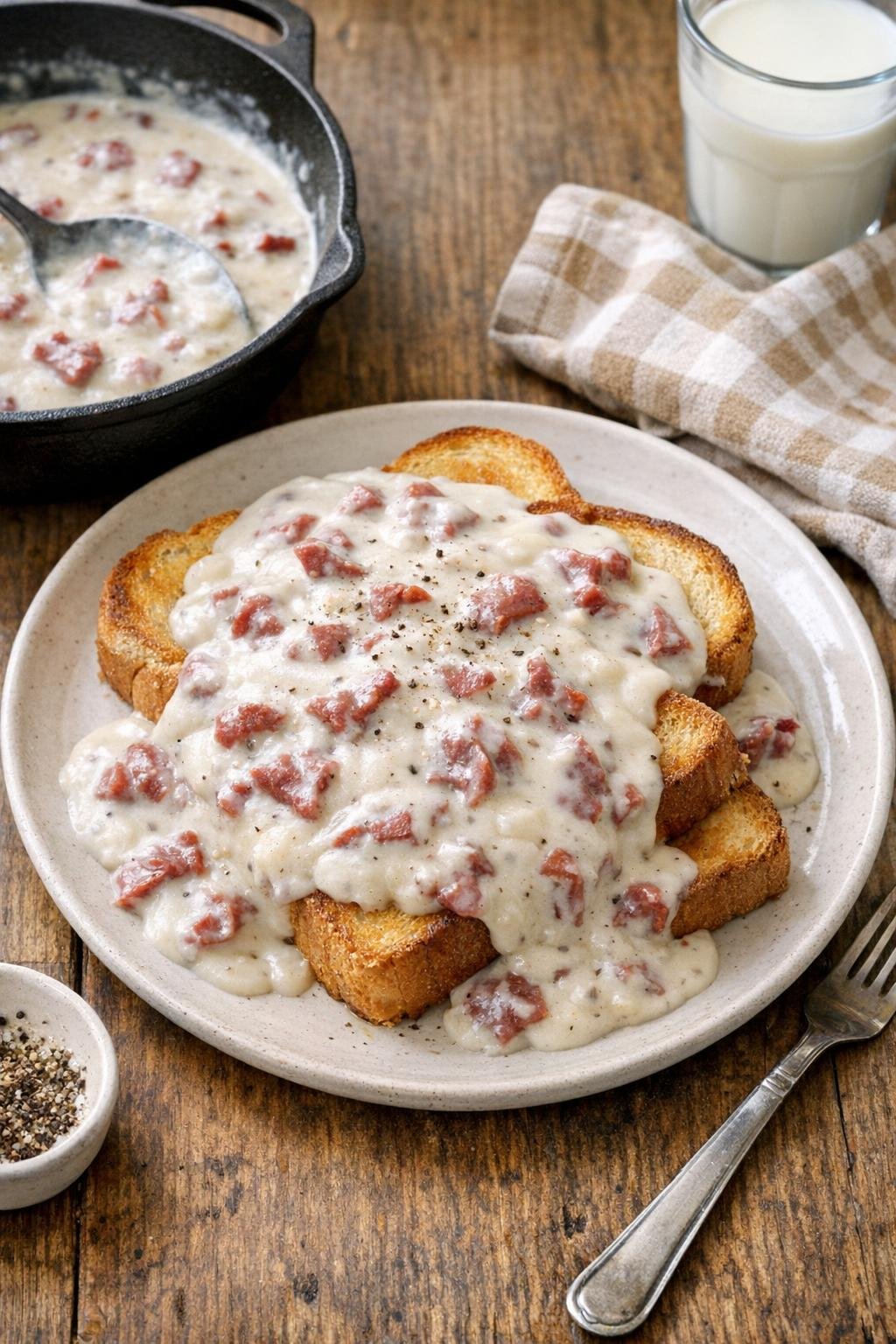 Finished chipped beef gravy served over toast