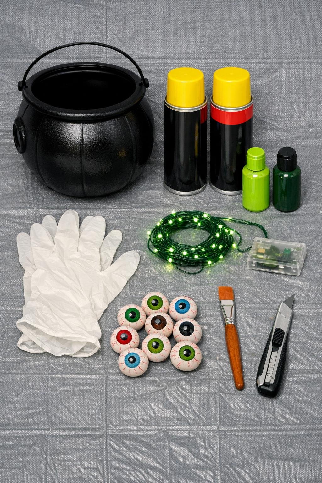 Materials laid out for the bubbling cauldron project