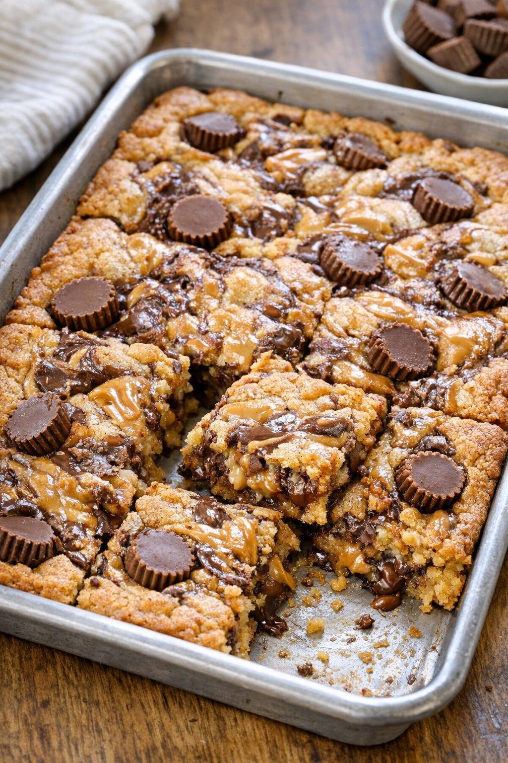 Finished peanut butter cup sheet pan dessert