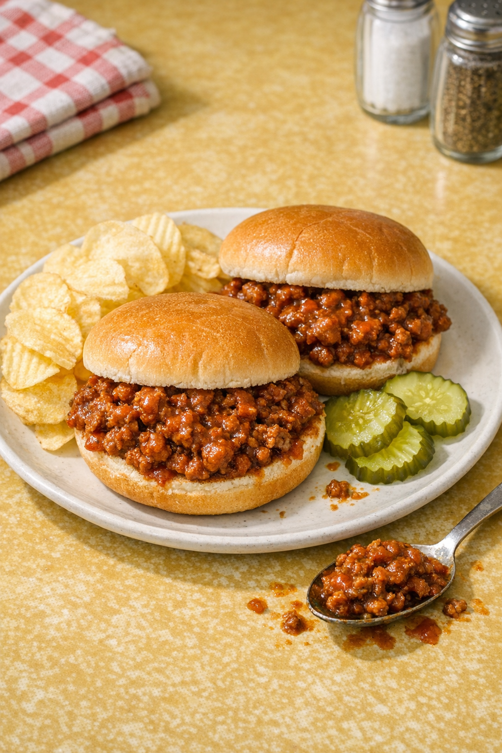 Finished sloppy joe beef sandwiches on buns