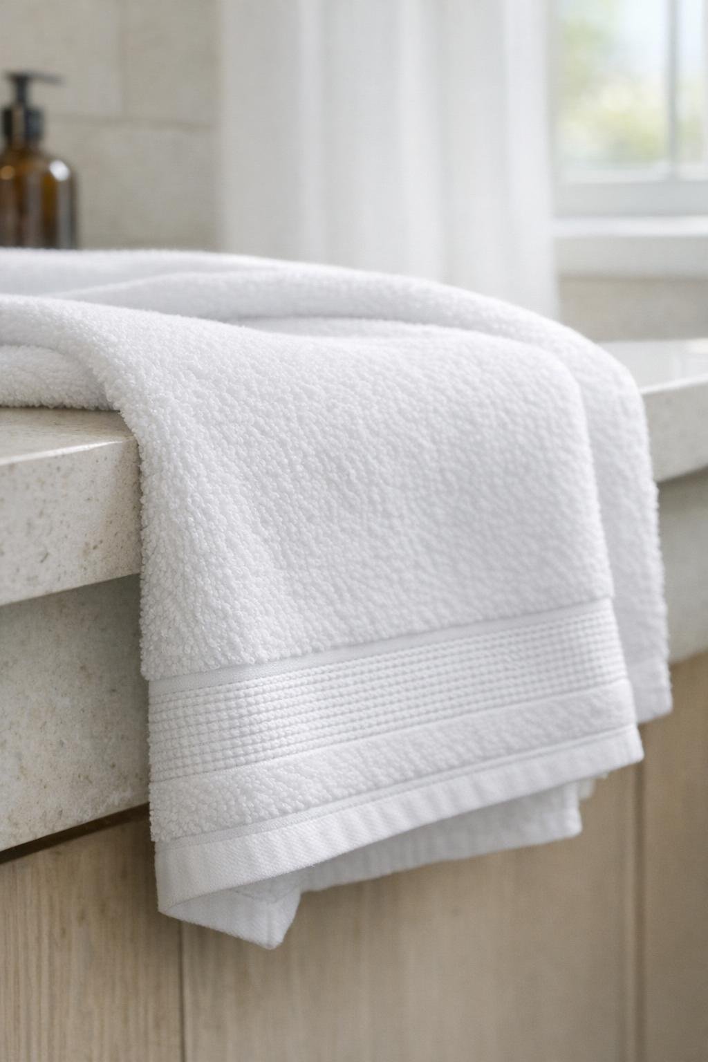 Bath towel end with reinforced border and hem