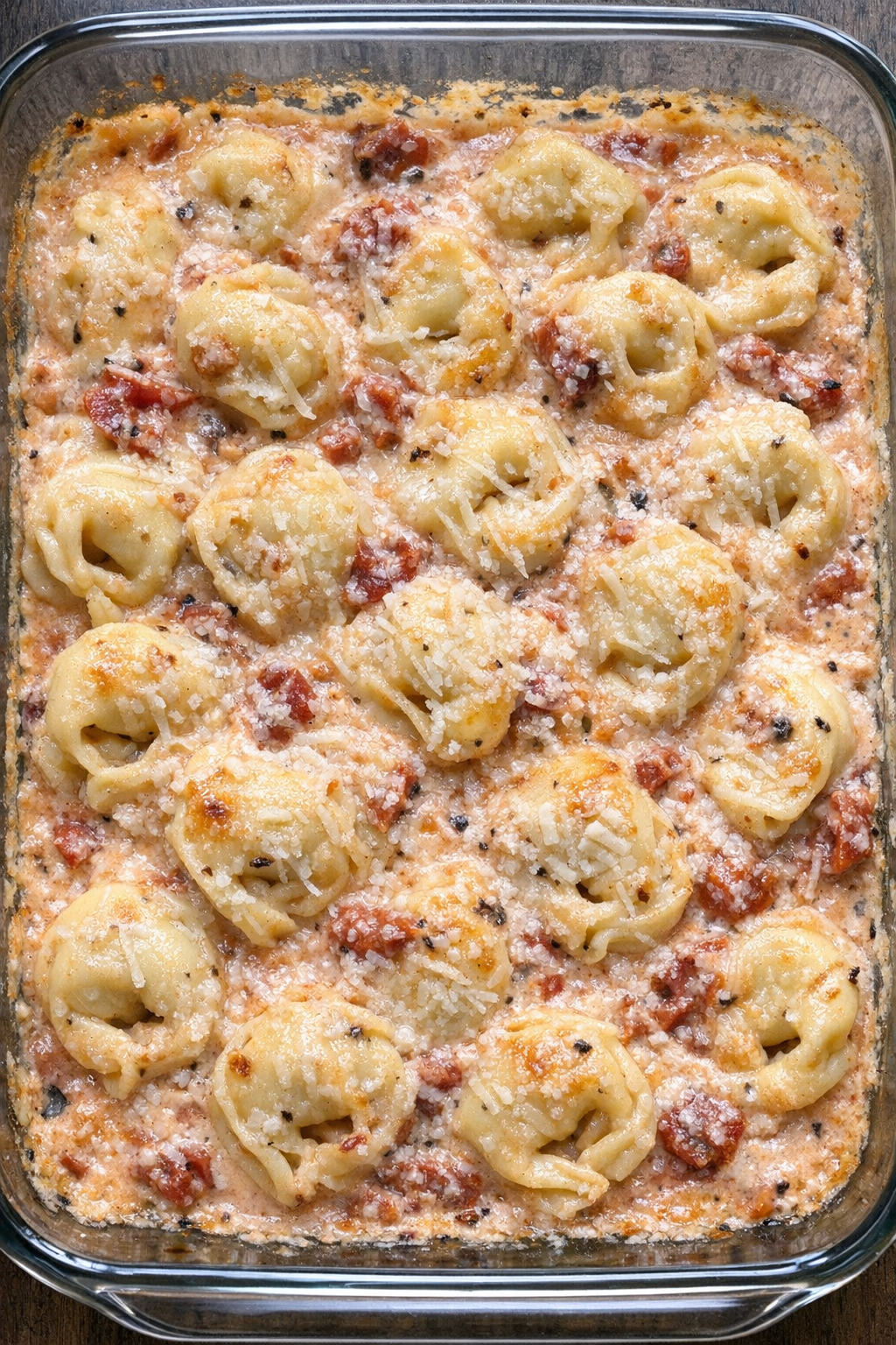 Baked creamy sun dried tomato tortellini