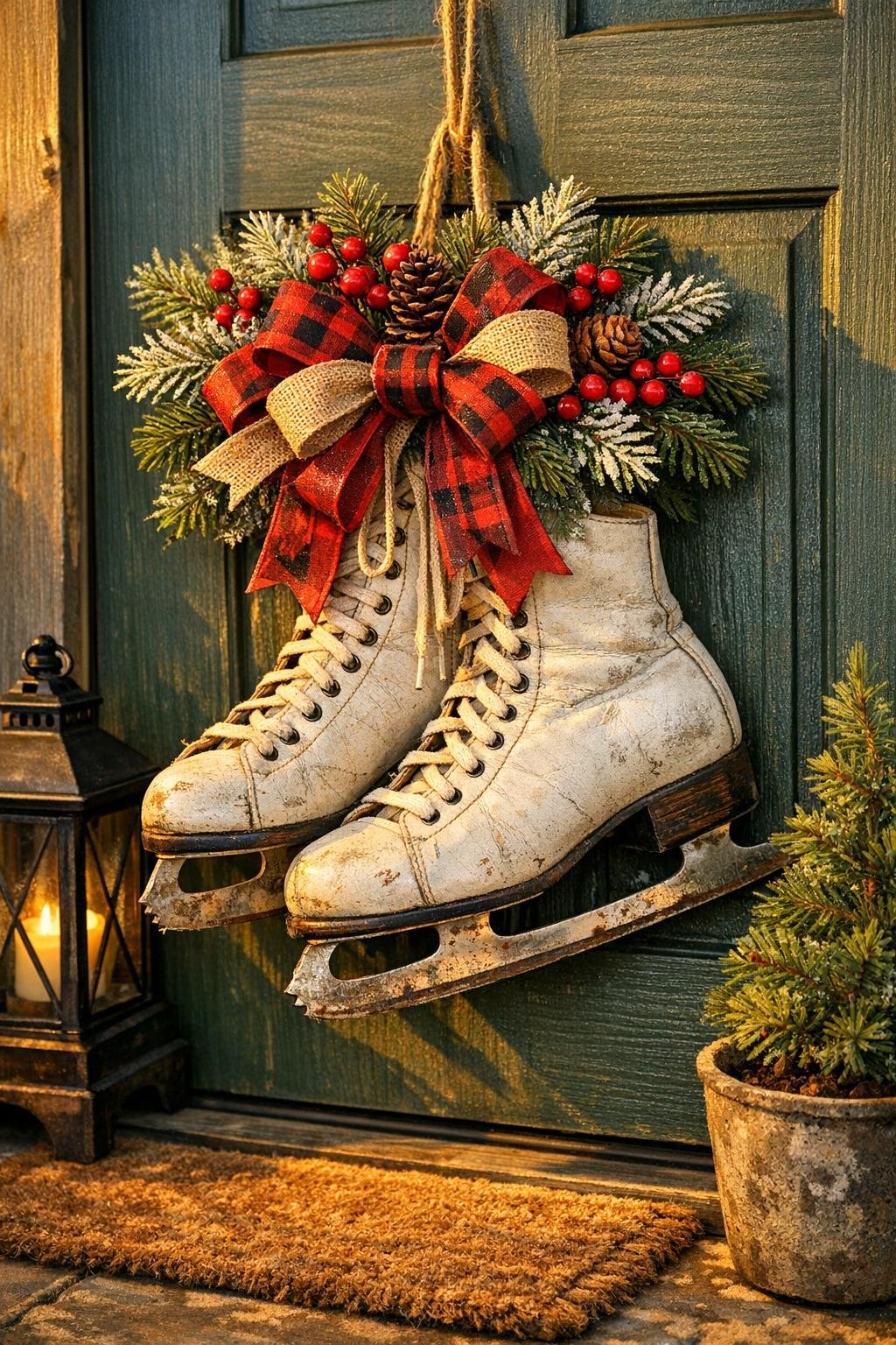 Finished vintage skate door hanger styled on a front door