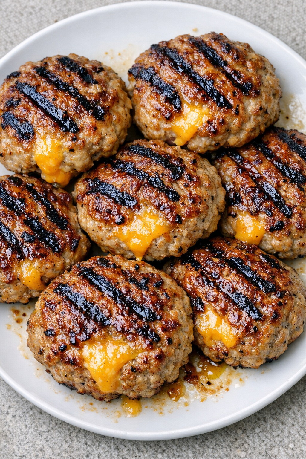 Low carb cheddar turkey patties on a white plate