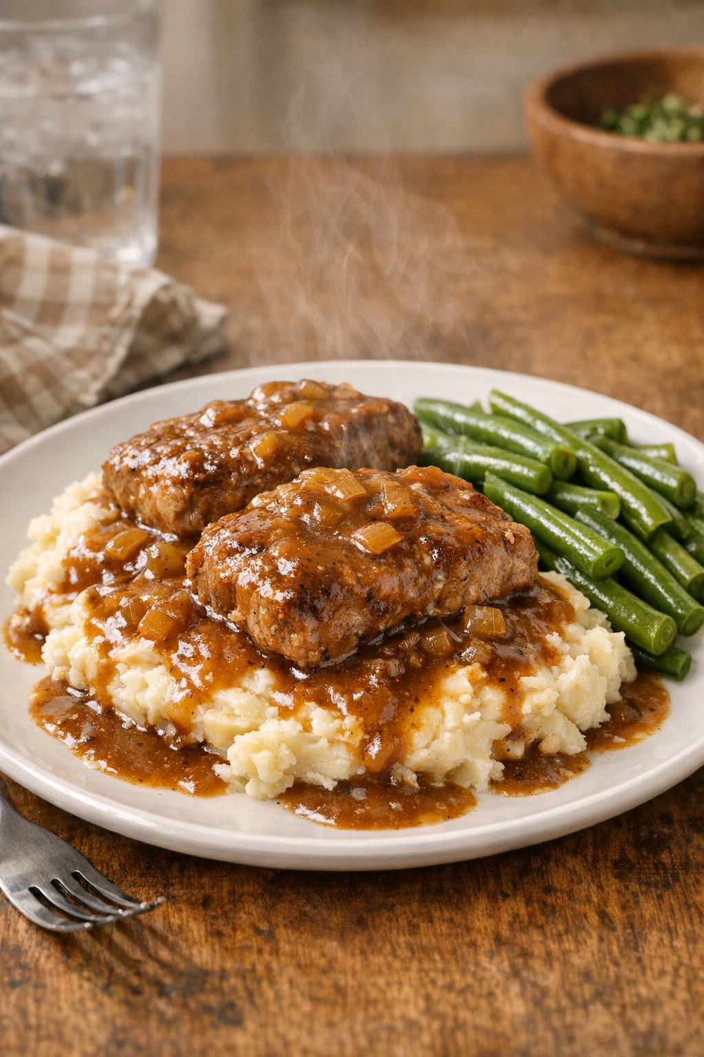 Finished pork cube steaks with gravy on a plate