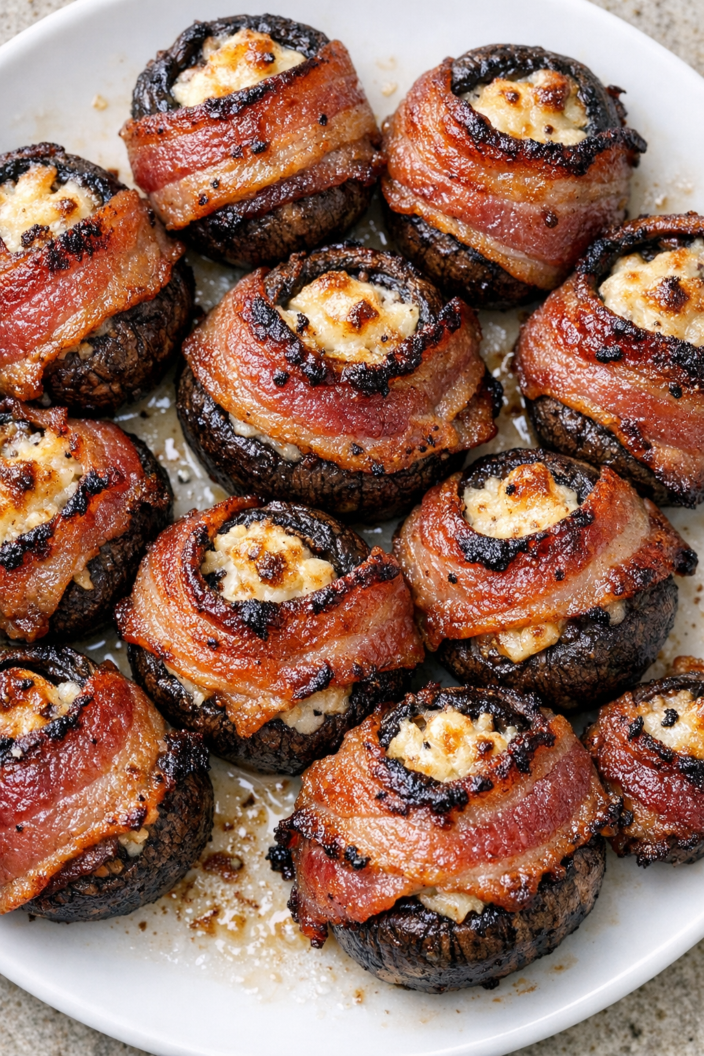 Low carb bacon mushroom bakes on a white plate
