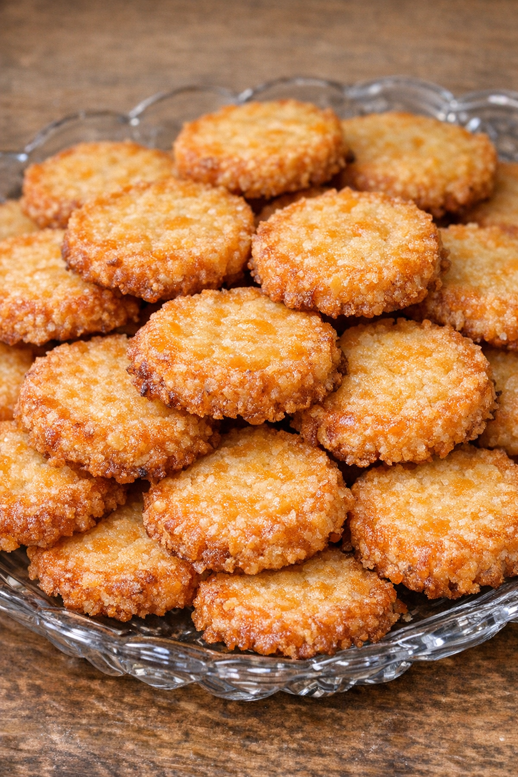 Southern 4-ingredient cheese pennies on a glass serving platter