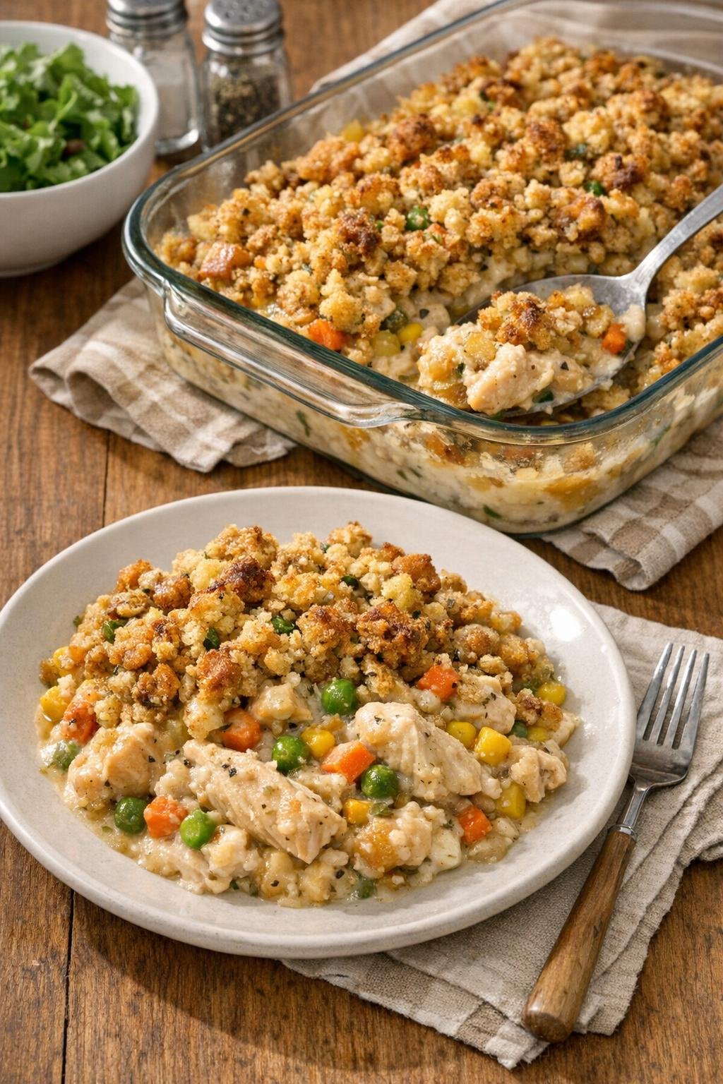 Finished chicken and stuffing casserole