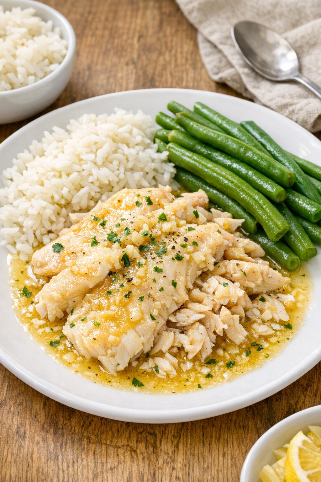 Finished plated ocean perch with sauce