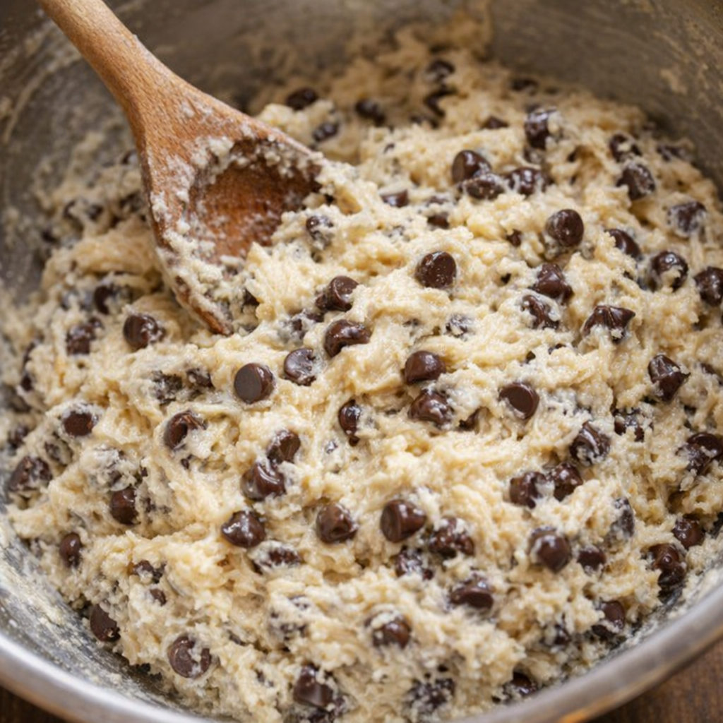 Cookie dough with chocolate chips folded in