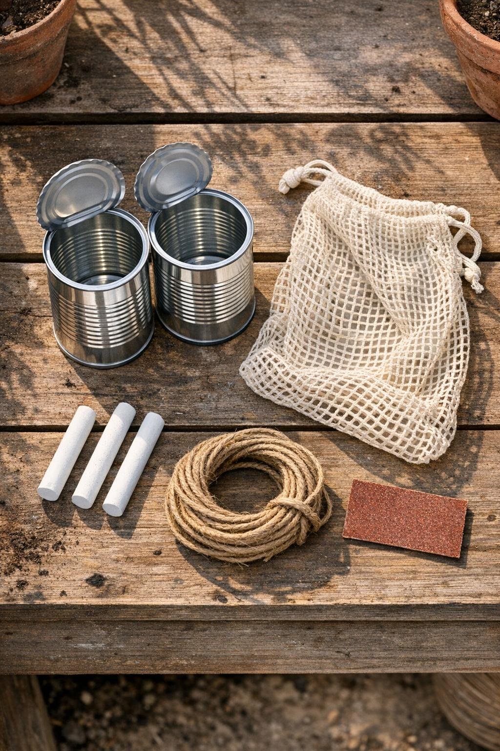 Materials for making a rust preventer laid out on a workbench