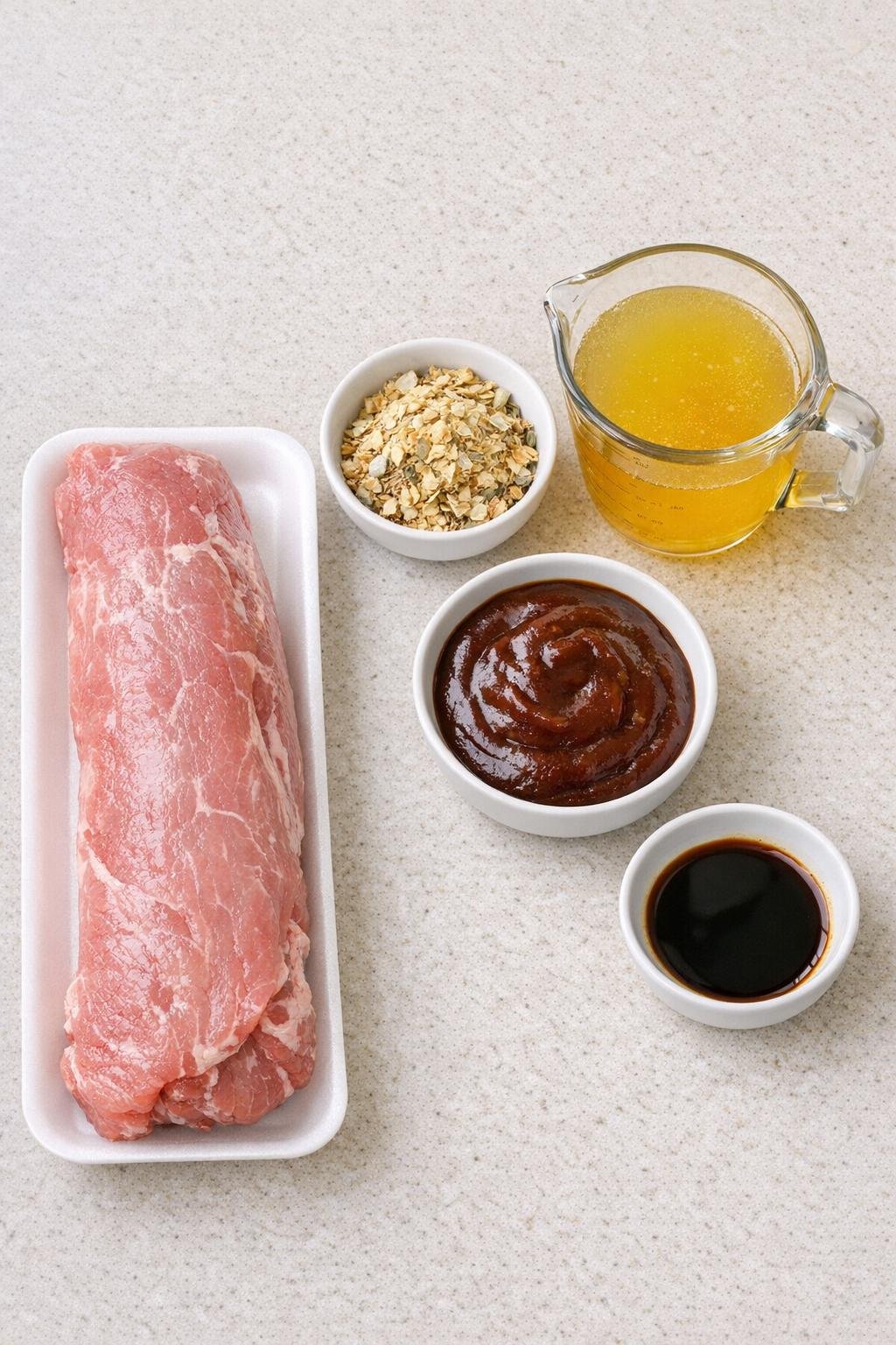 Varkenshaas en vijf ingrediënten klaar om te koken