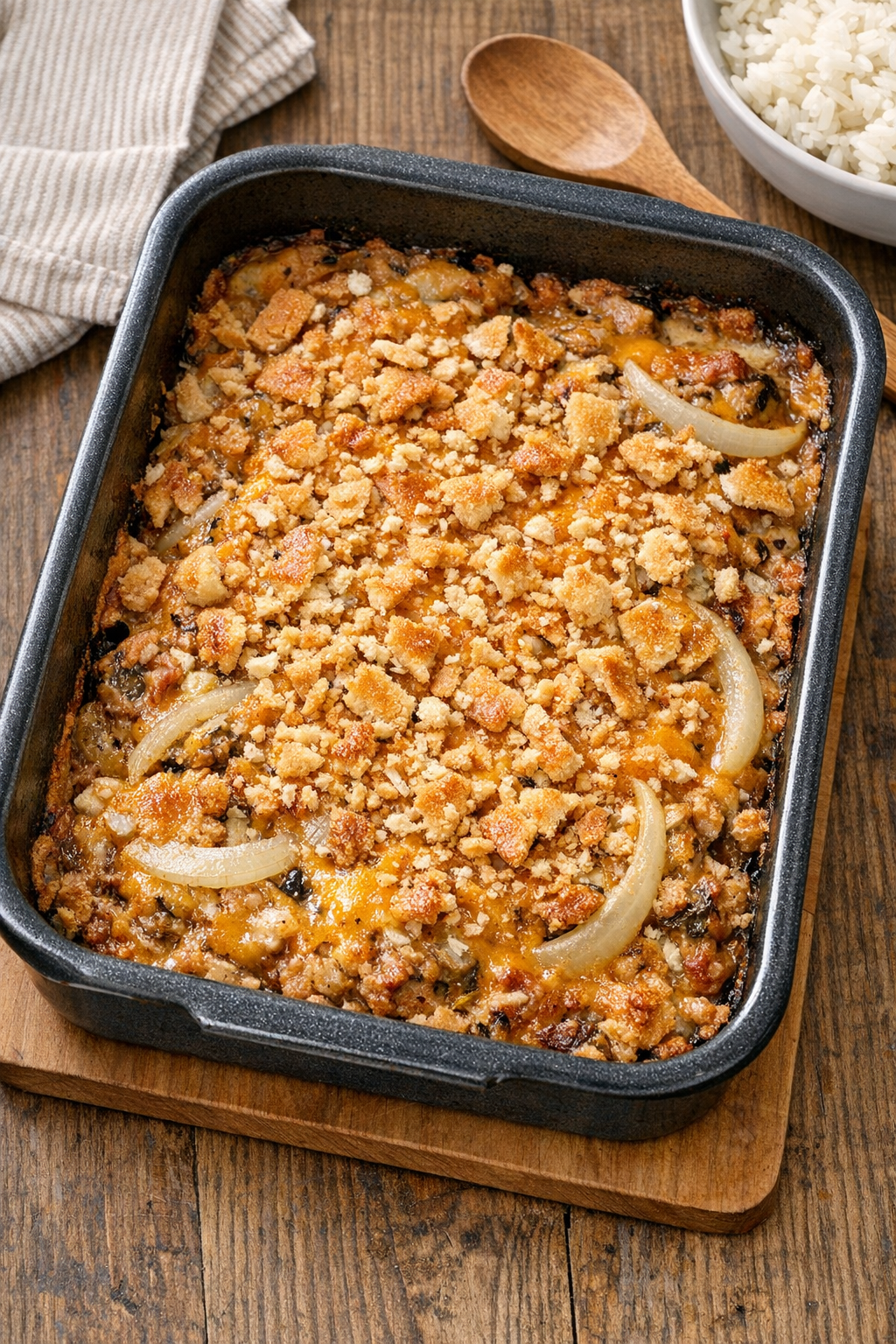 Finished baked jalapeno tuna in a roasting pan