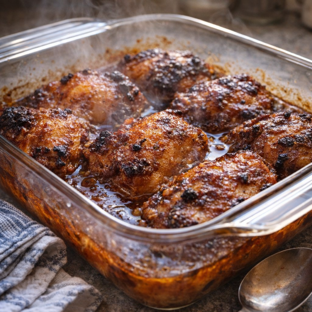 Finished amber chicken resting before serving