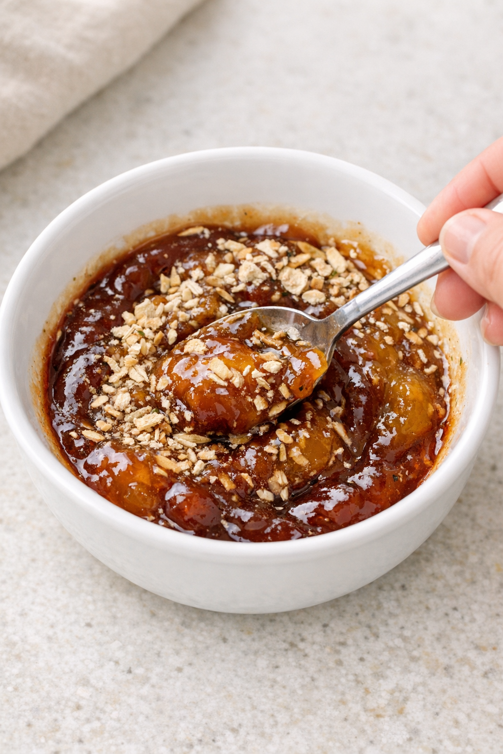Sauce being mixed in a small bowl