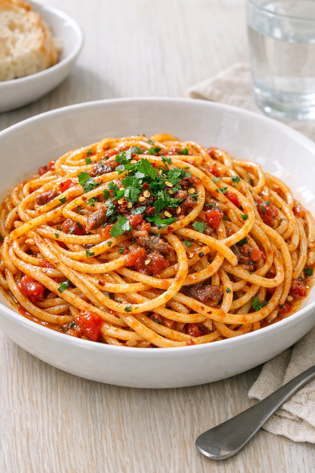 Finished slow cooker anchovy pasta
