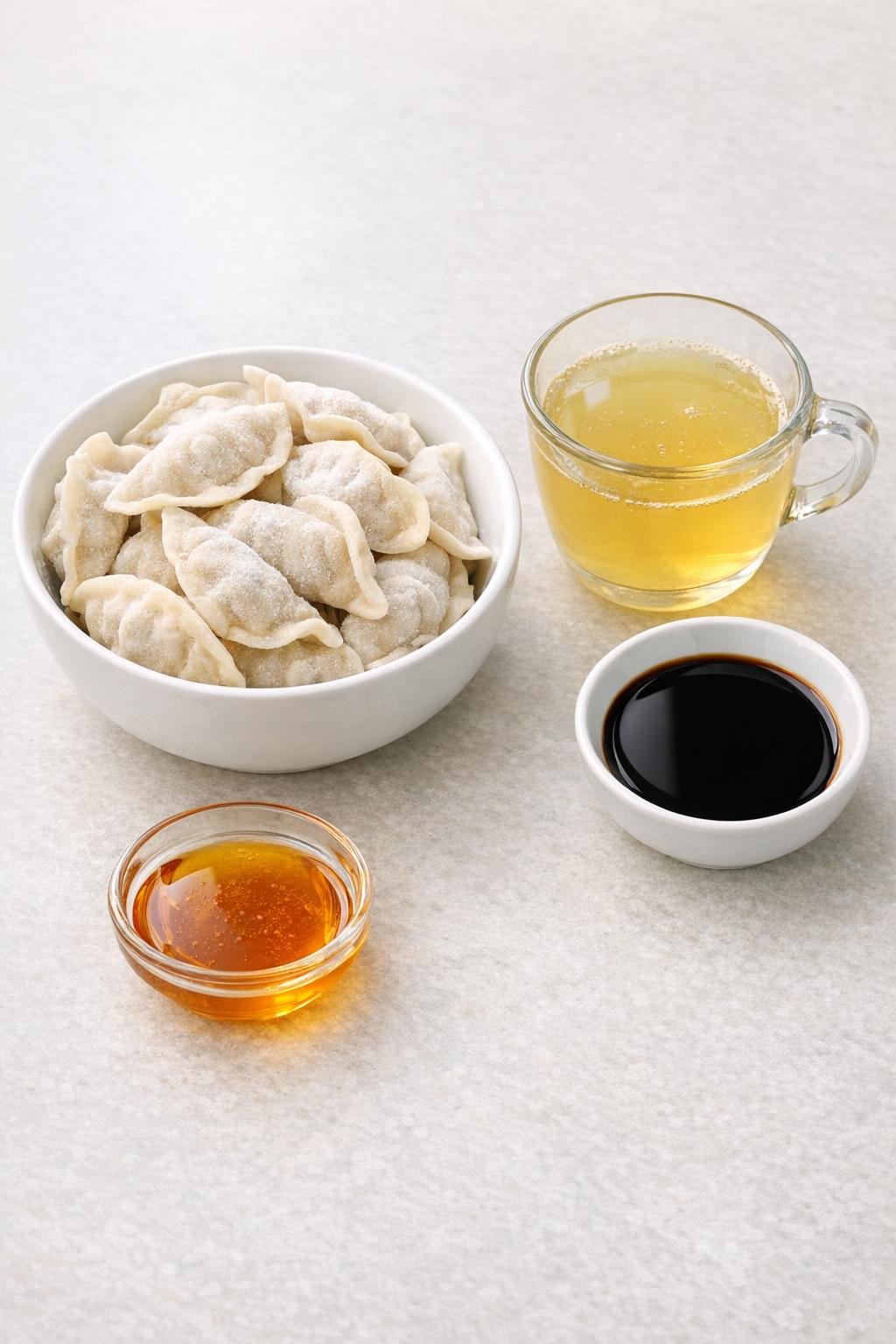 Frozen potstickers and simple sauce ingredients