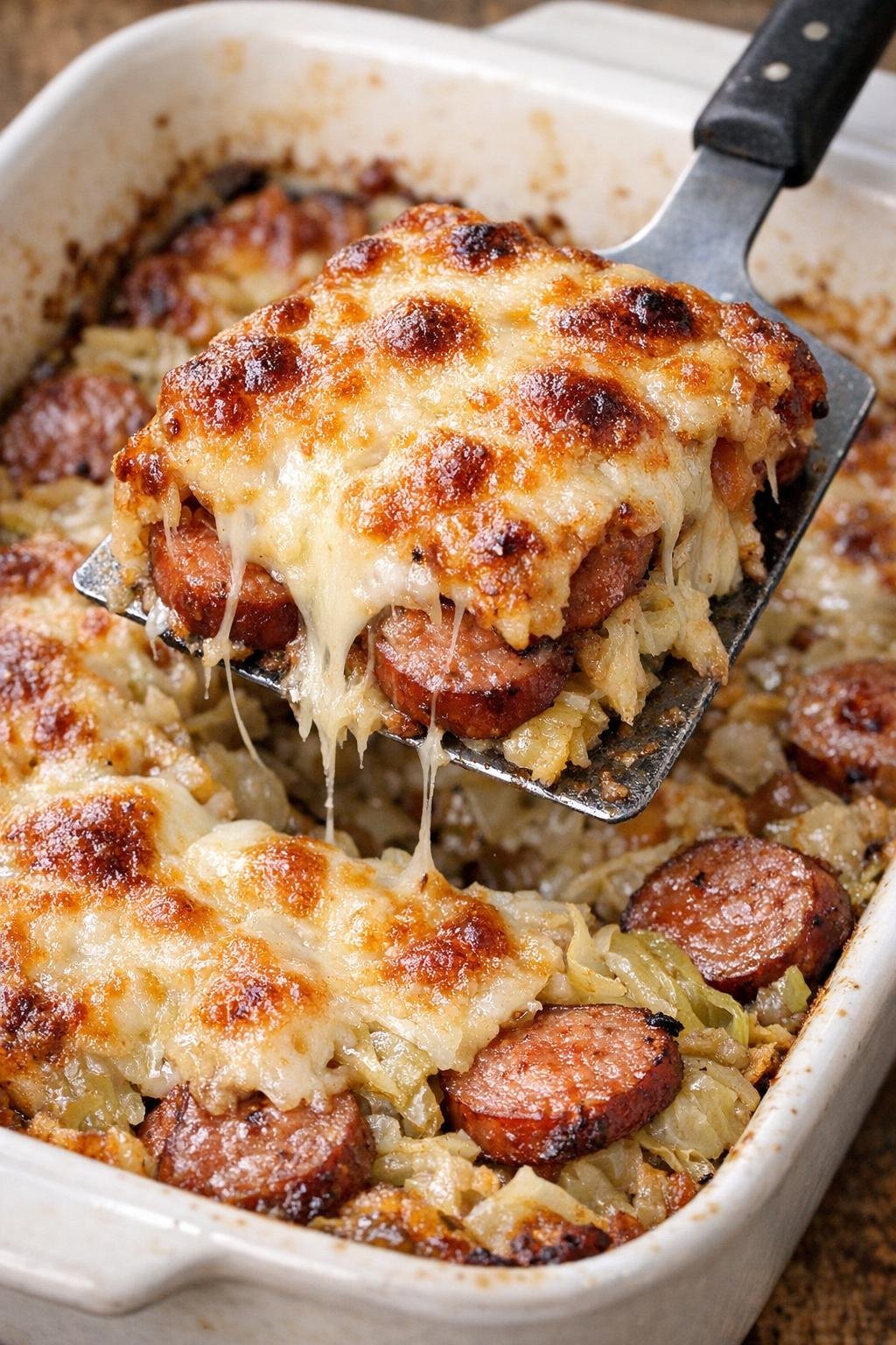 Low carb kielbasa bake with melted mozzarella