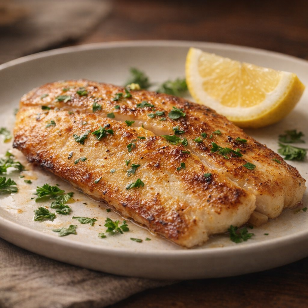 Plated pan-seared fish fillet ready for supper