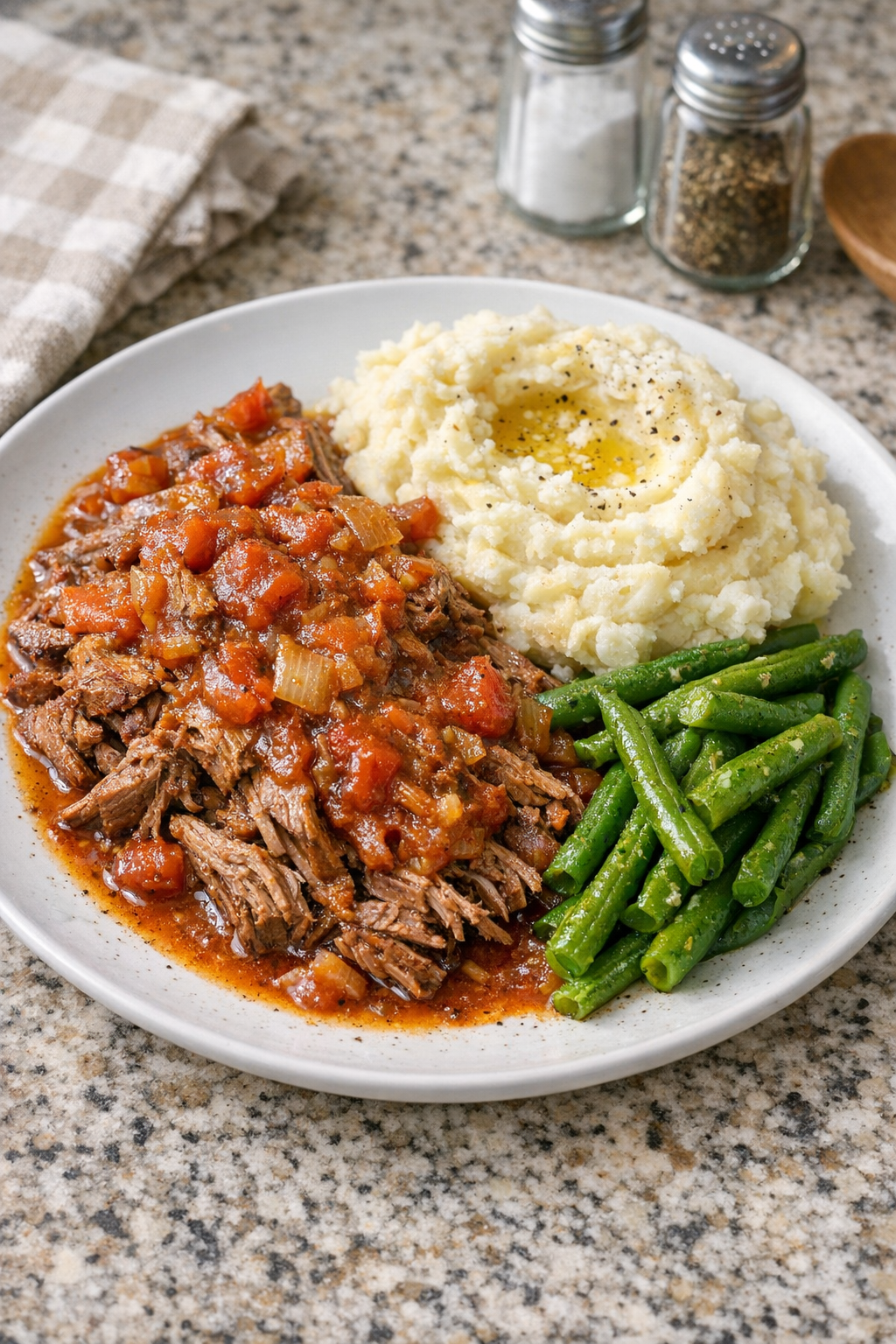 Finished Amish cinnamon beef plated with sauce