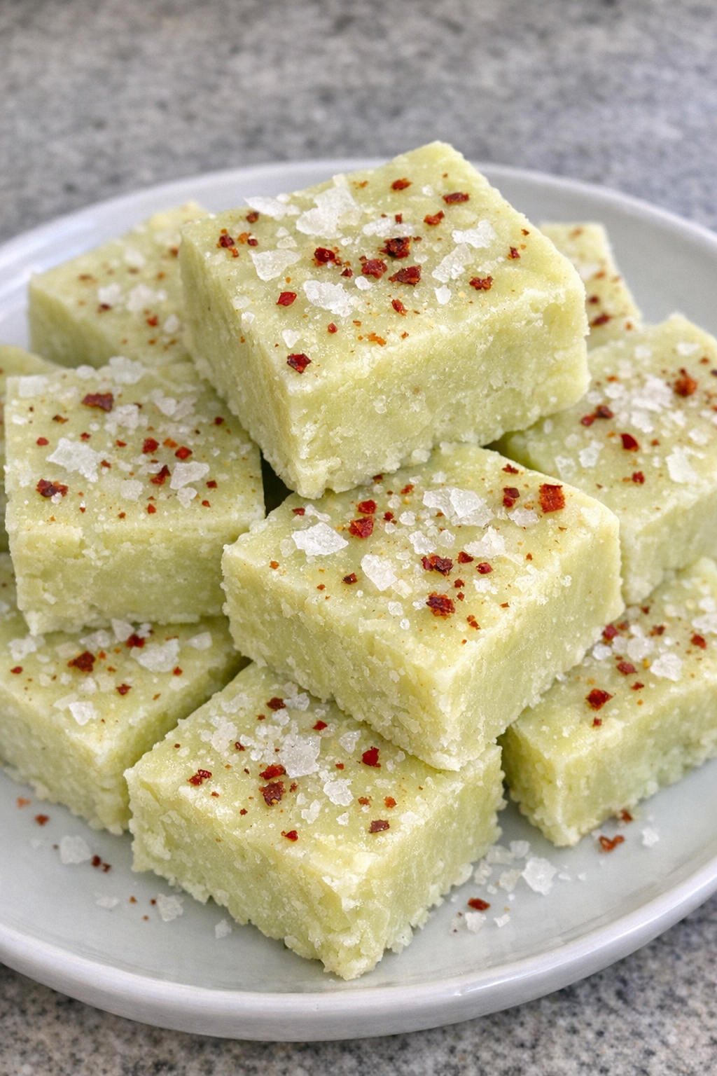 Slow cooker spicy margarita fudge squares on a white plate