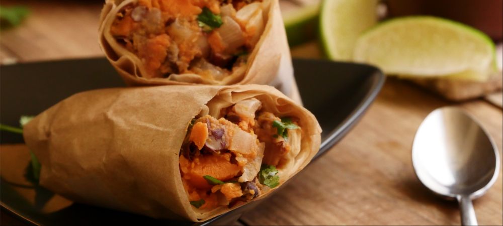 Vegetarian Sweet Potato And Black Bean Burritos Recipe and Video