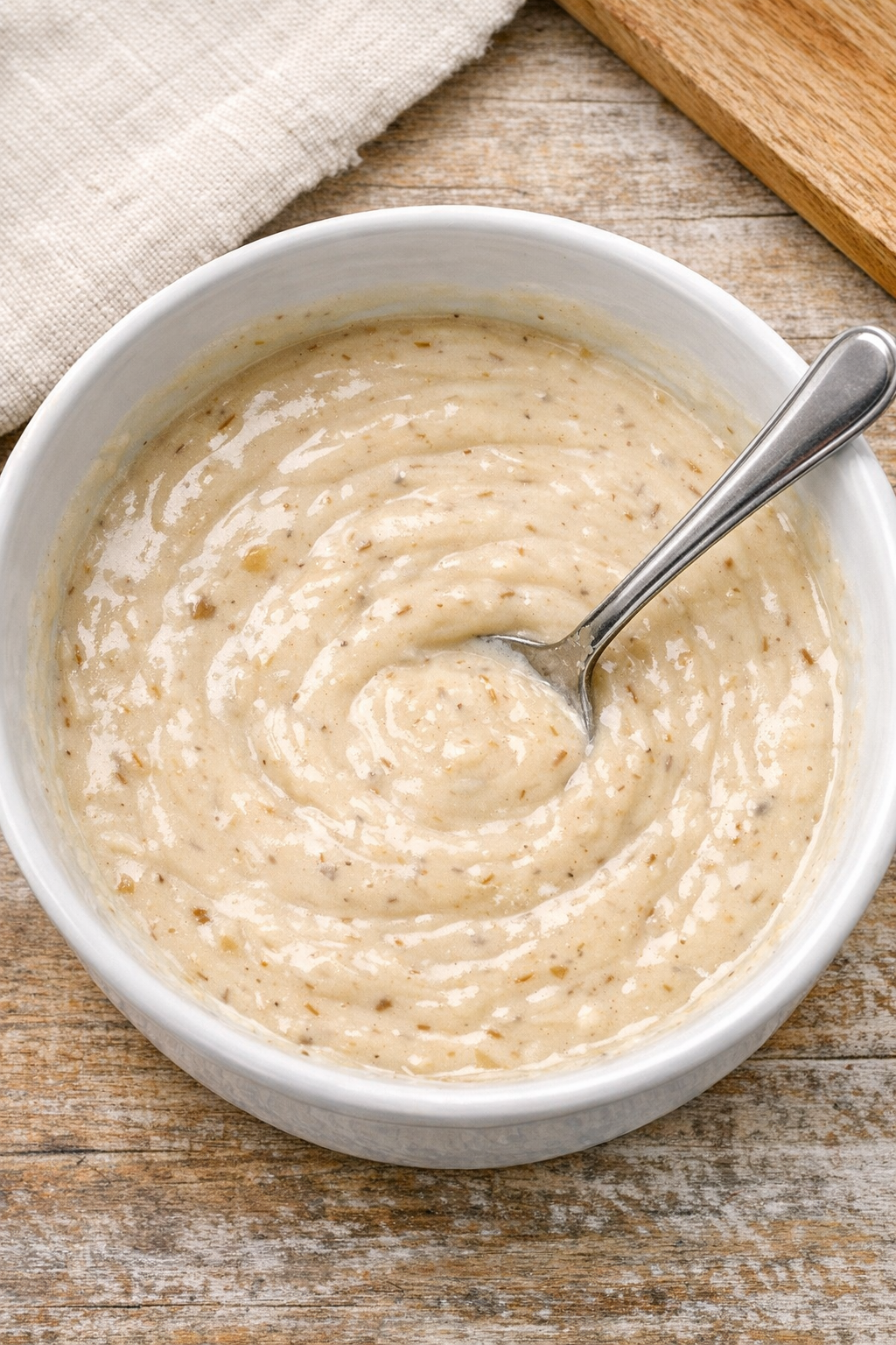 Mushroom sauce mixed in bowl