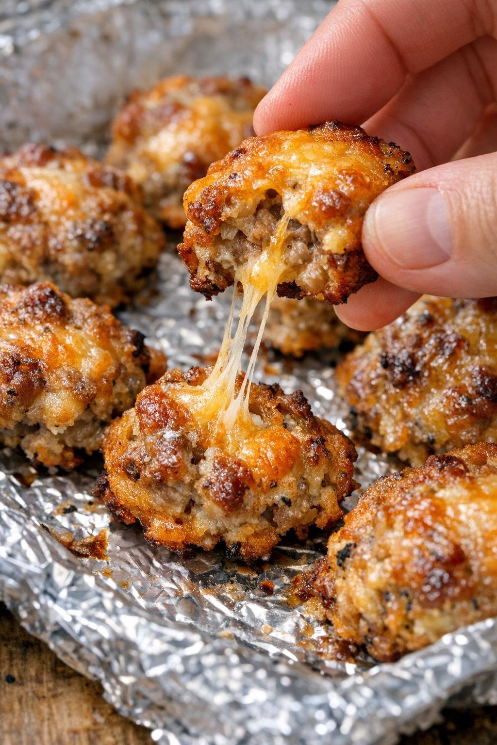 Low carb sausage granville bites on a foil tray