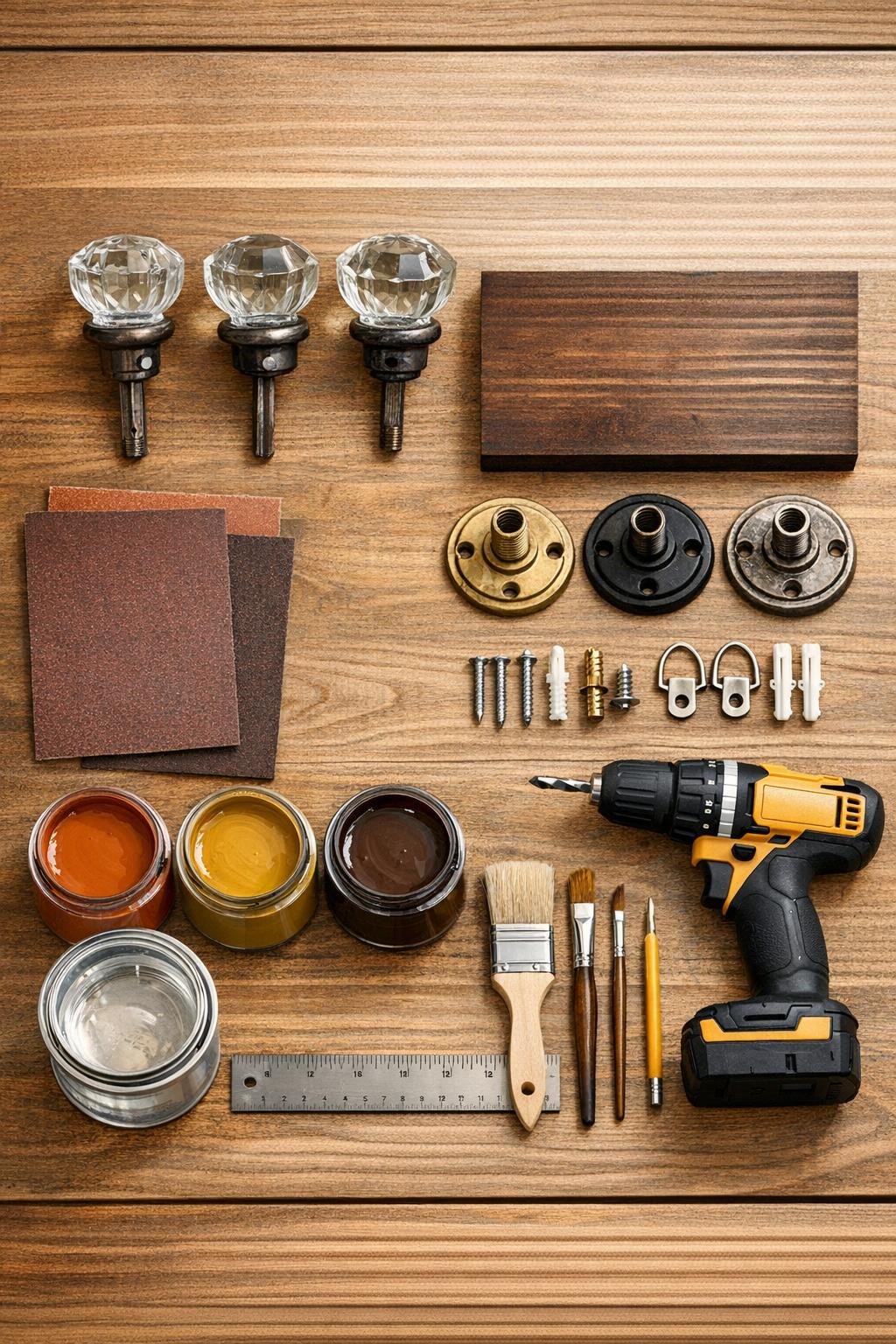 Materials for autumn wall hooks made with old glass doorknobs
