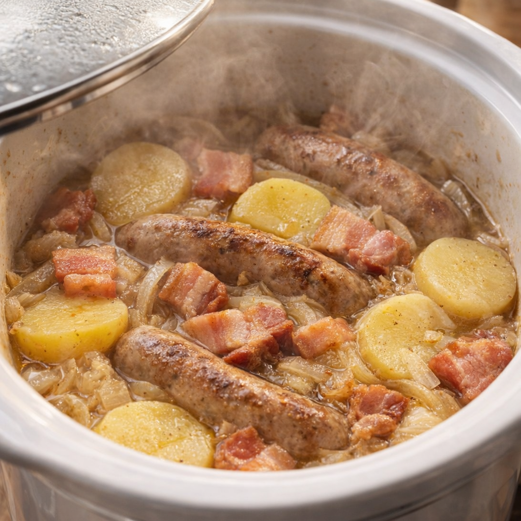 Gekookte Dublin coddle in de slowcooker