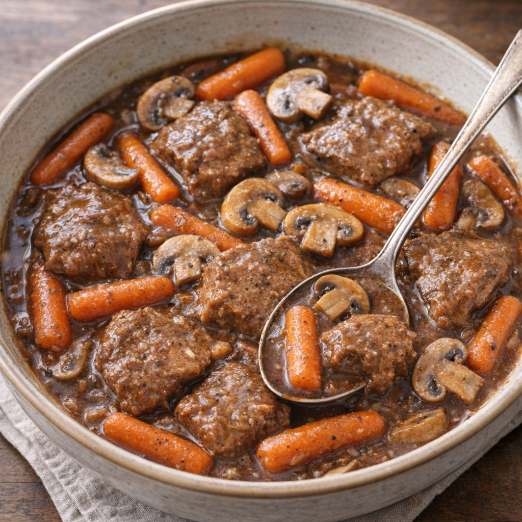Slow cooker beef with mushrooms and carrots variation