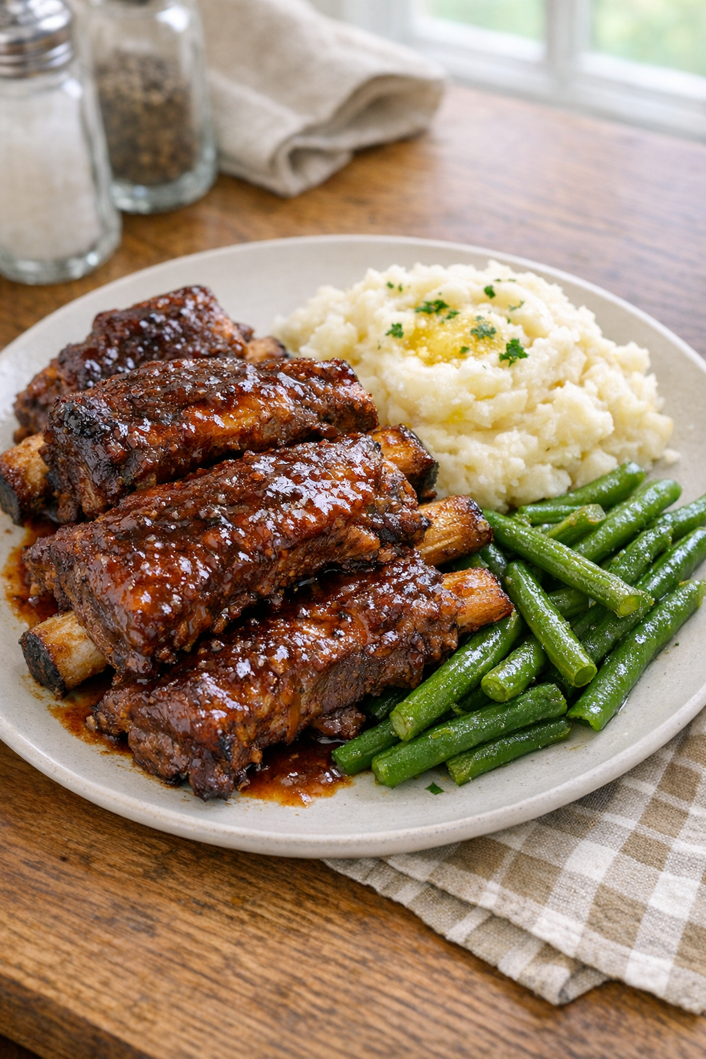 Finished slow cooker beef back ribs plated
