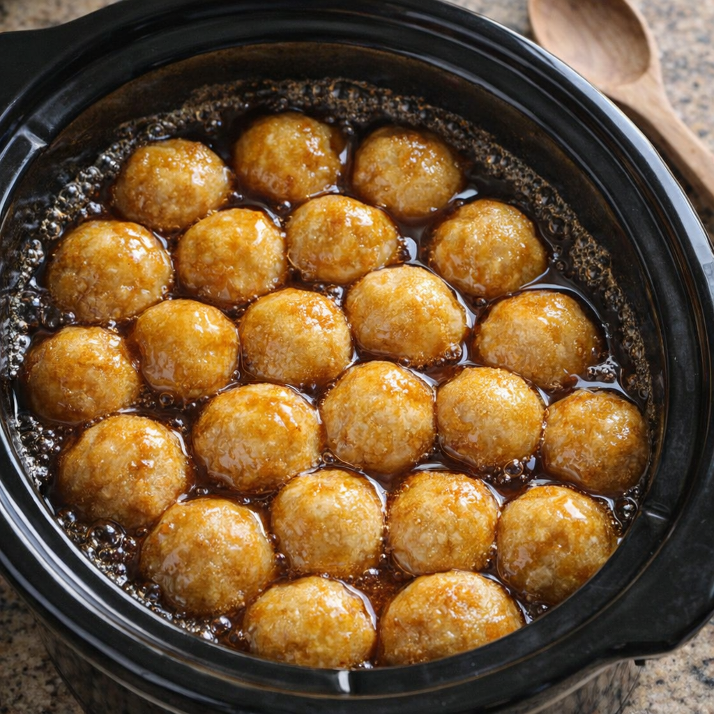 Warm shoofly dough ball dessert in a slow cooker