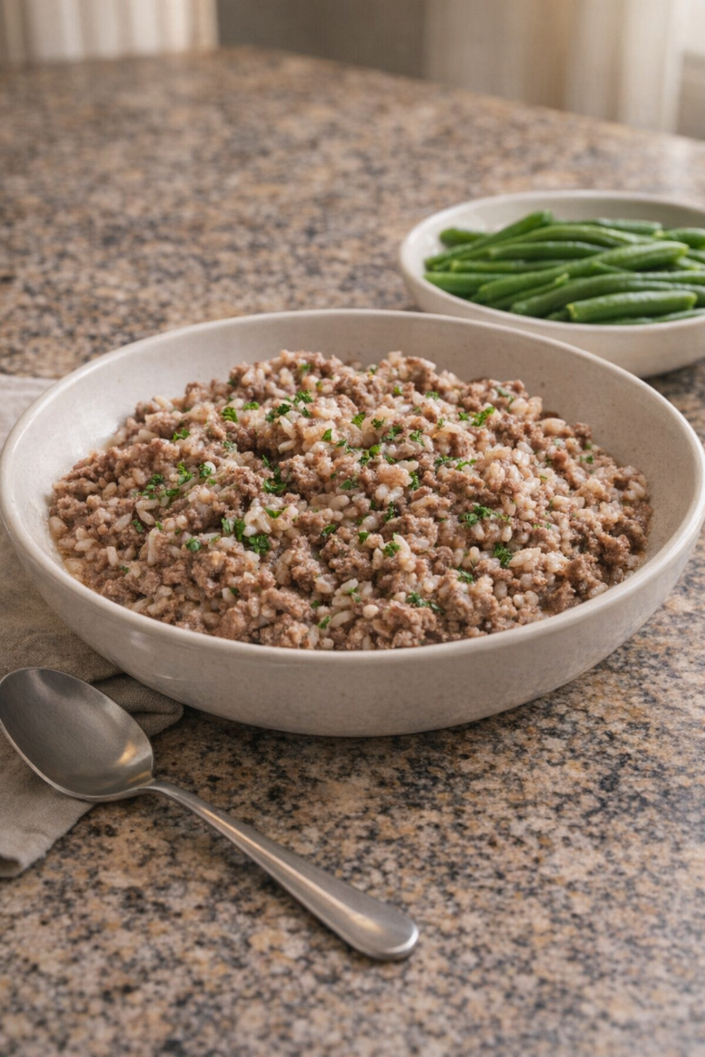 Mix uncooked white rice into raw ground beef, alongside 3 other ...