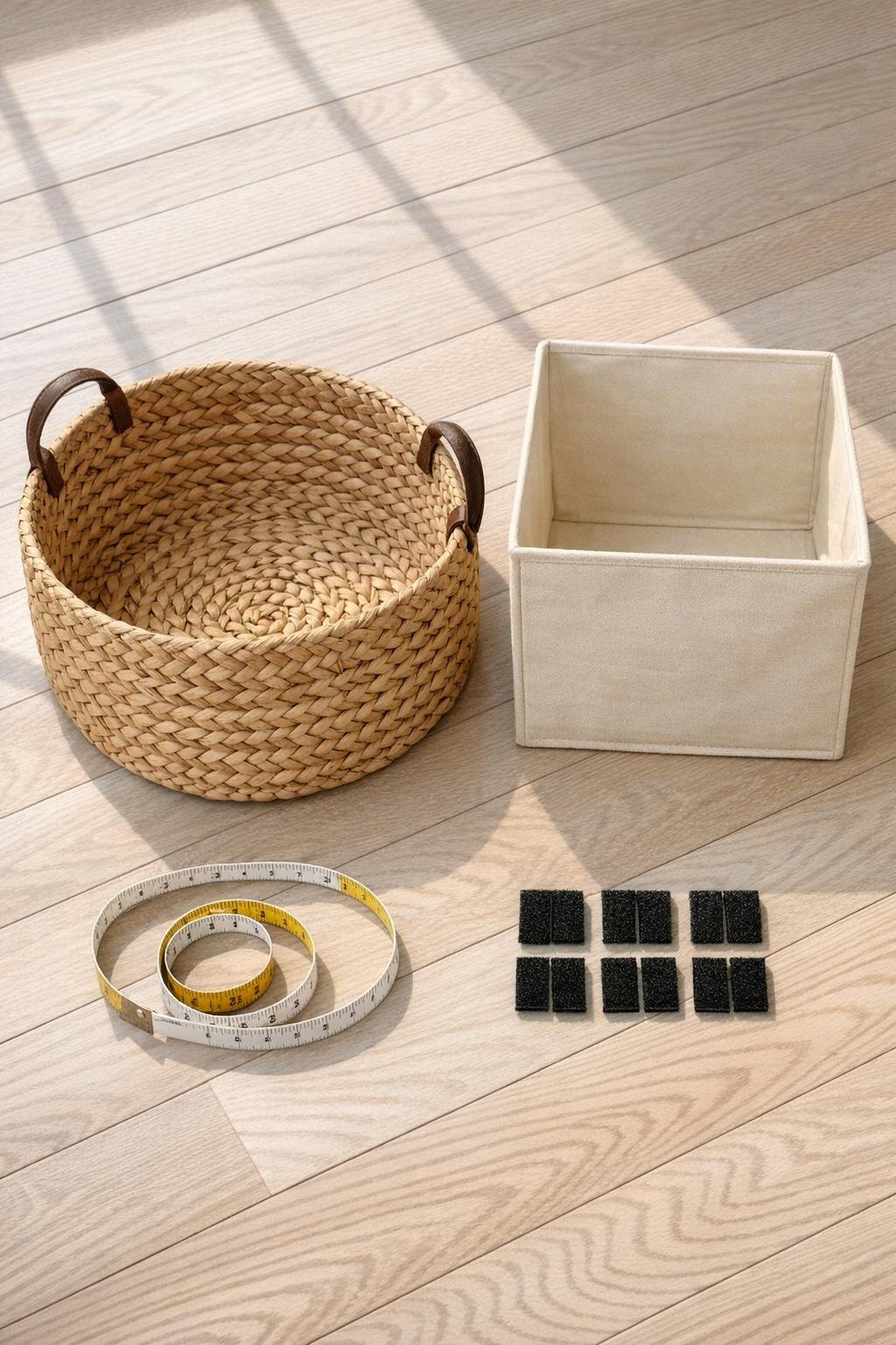 Materials for making a sweater bin laid out together