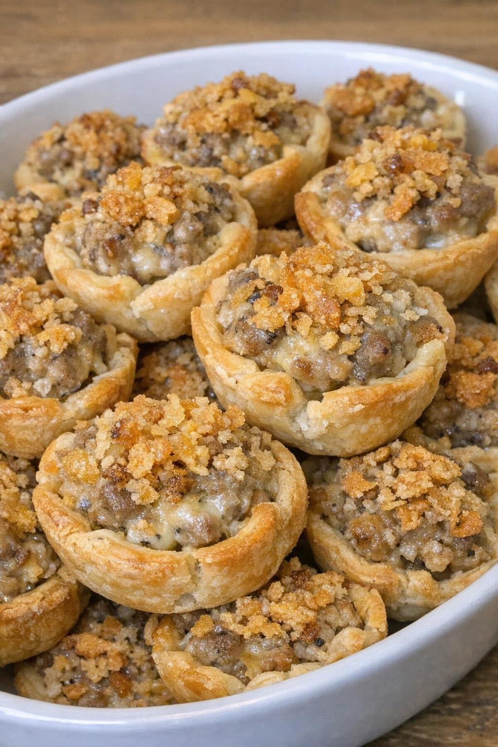Crunchy topped party cups piled in a serving dish