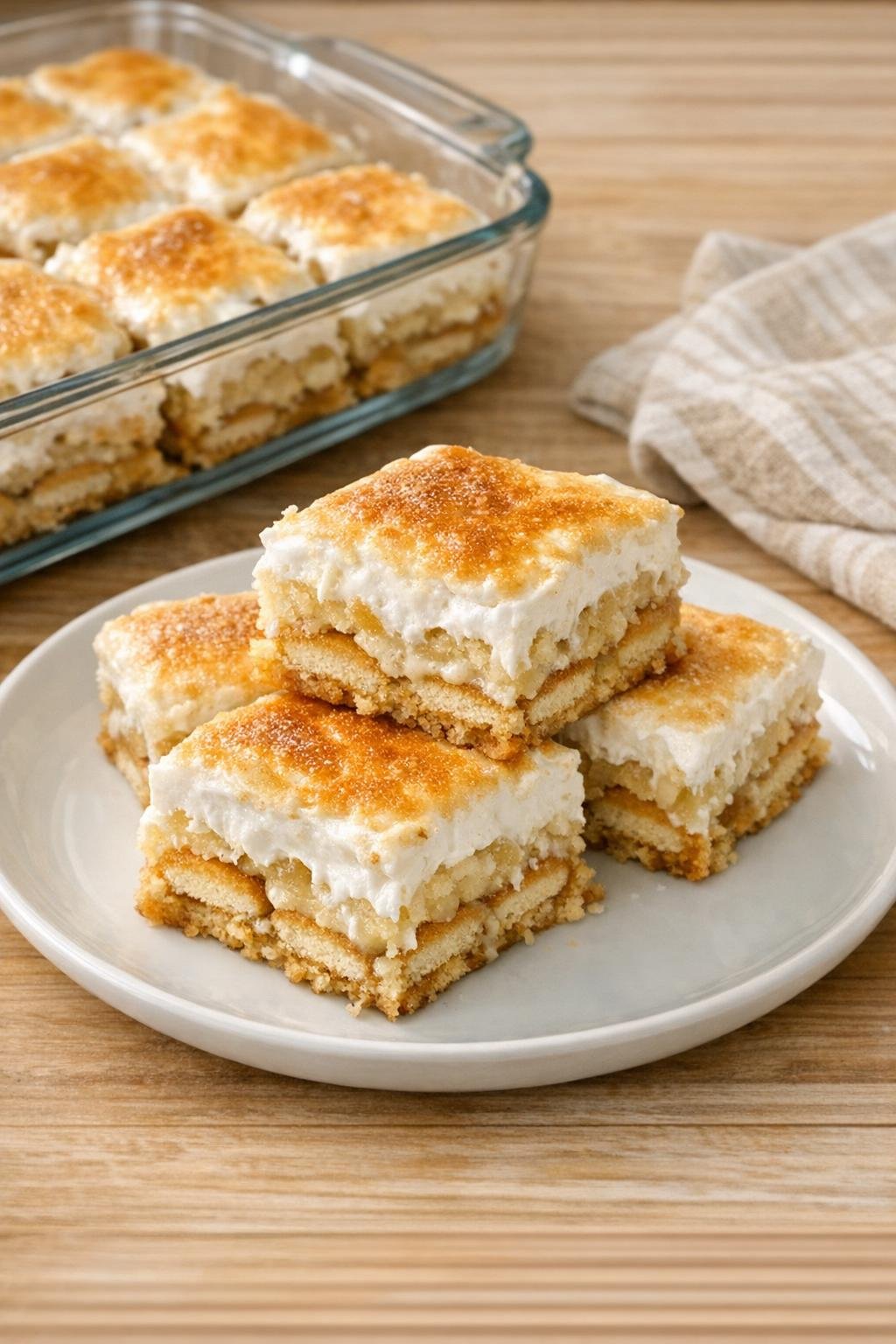 Finished marshmallow vanilla wafer bars on a plate