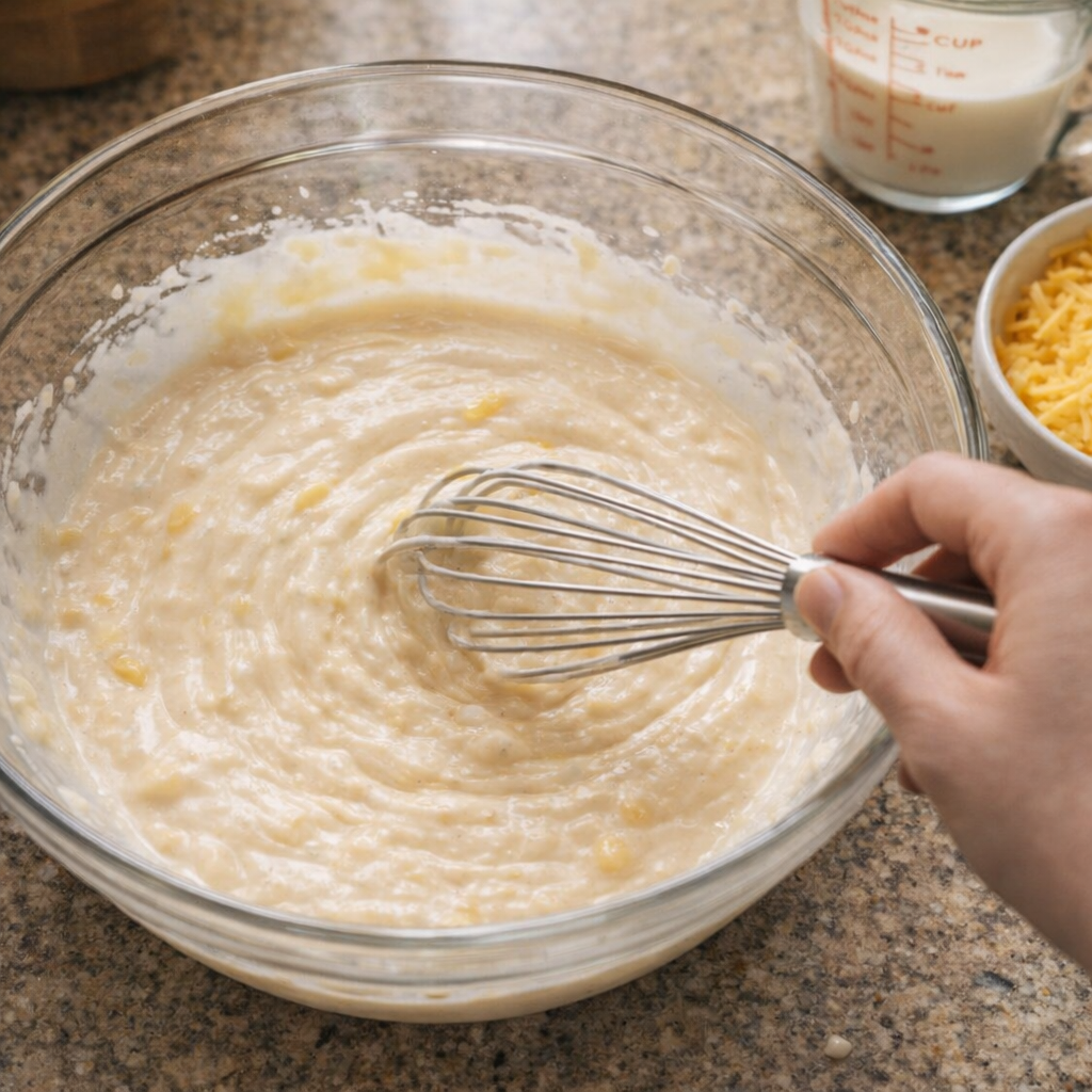 Cream soup and cream whisked in a mixing bowl