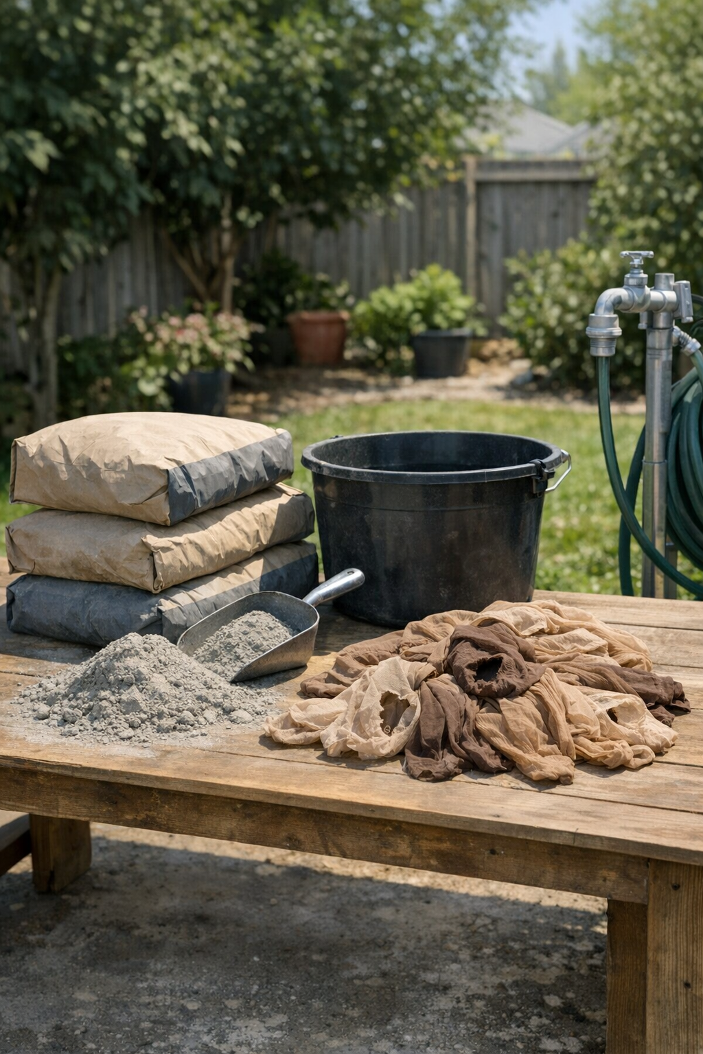 Materials for making retaining wall blocks laid out together