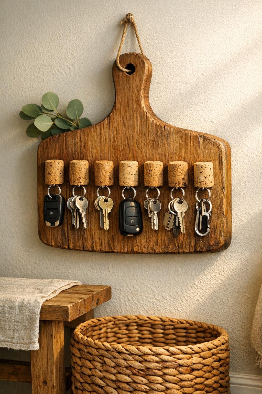 Finished magnetic key station hanging in an entryway