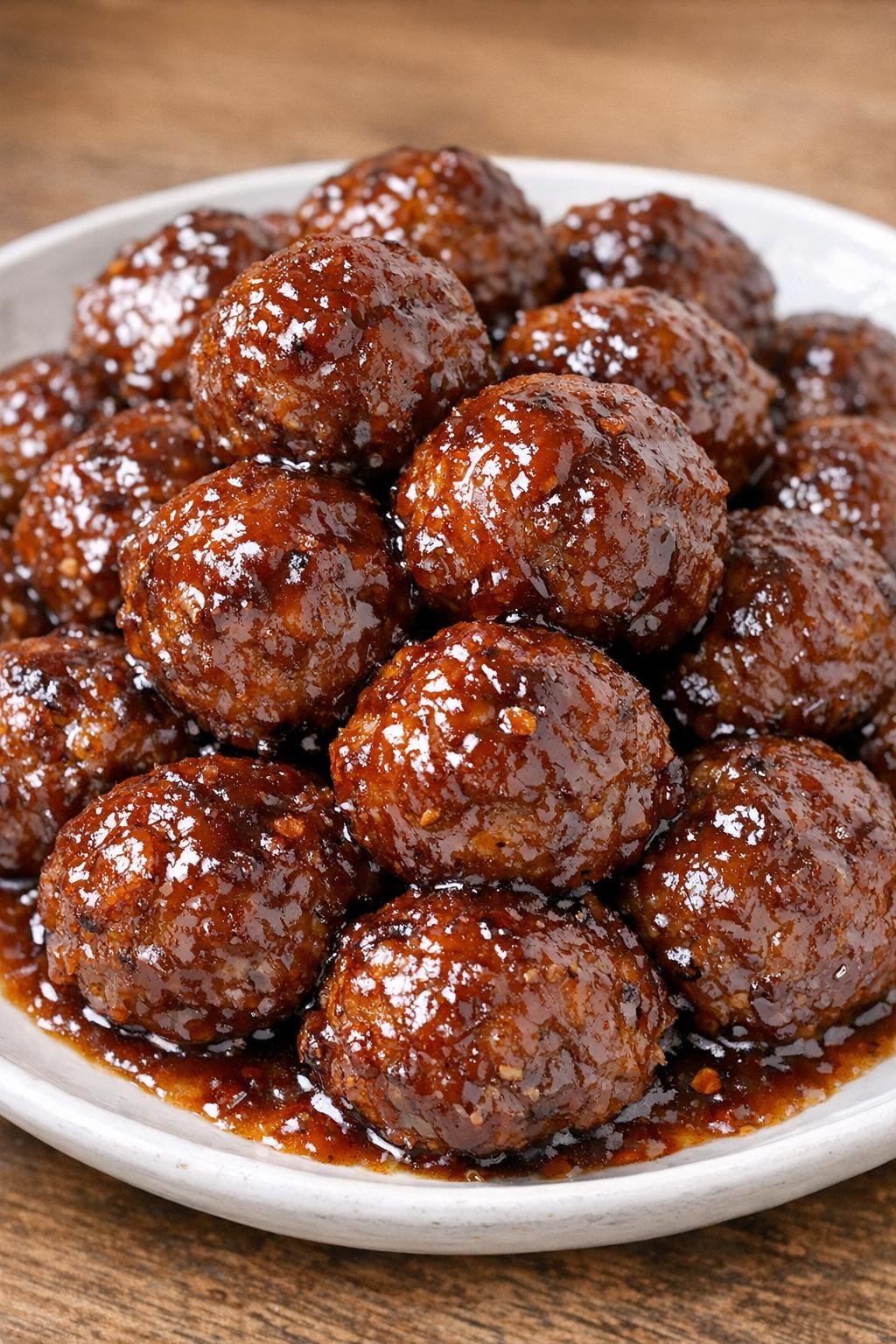 Southern 3-ingredient apple butter meatballs on a white ceramic plate