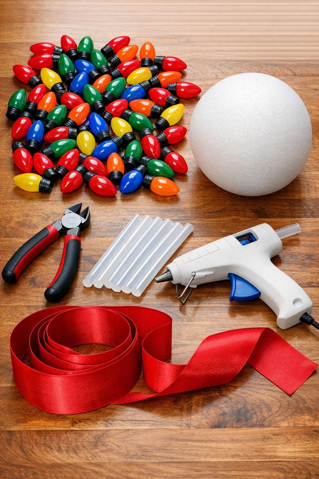 Materials for the ornament laid out on a table