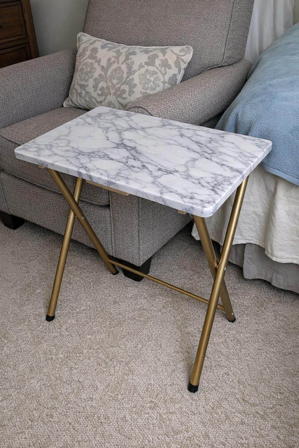 Faux marble and gold TV tray table