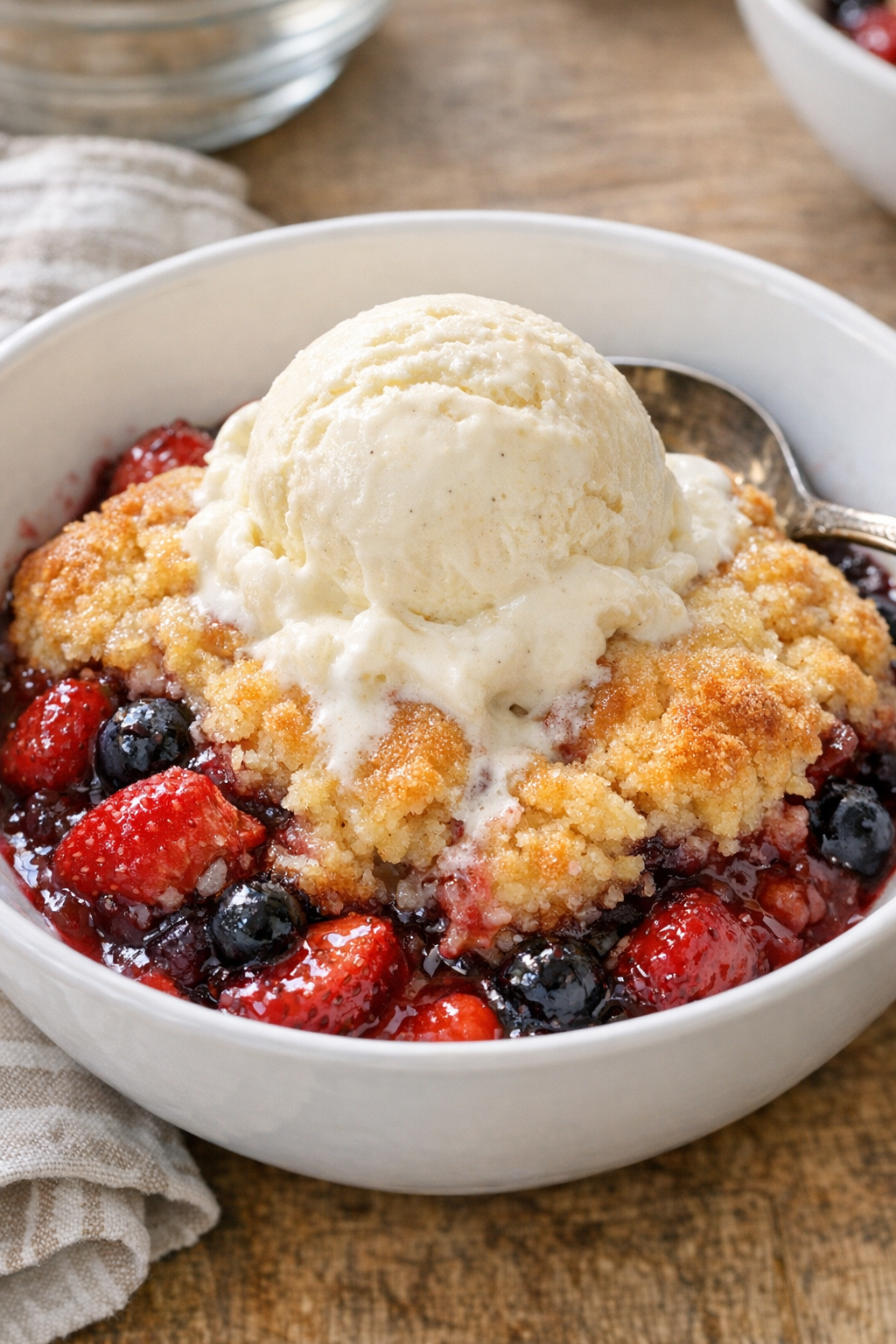 Finished slow cooker sugar cookie berry cobbler