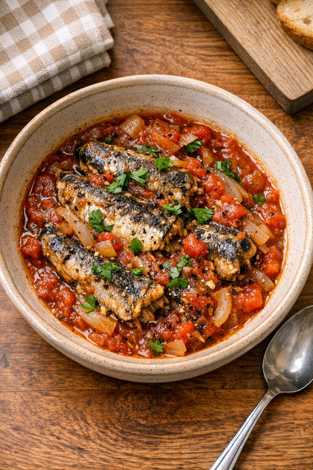 Finished slow cooker sardines in tomato sauce