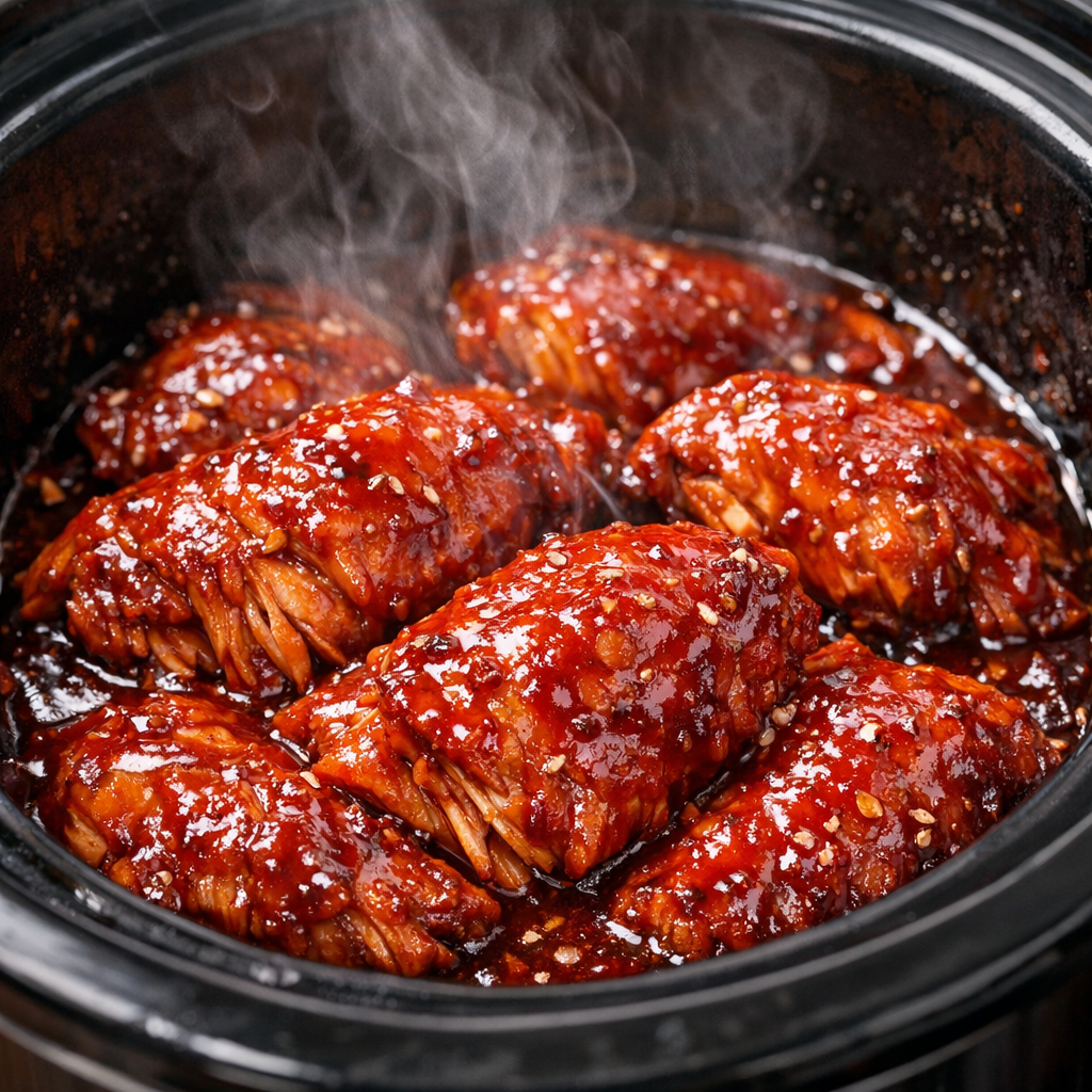 Slow cooker glazed magic chicken close-up