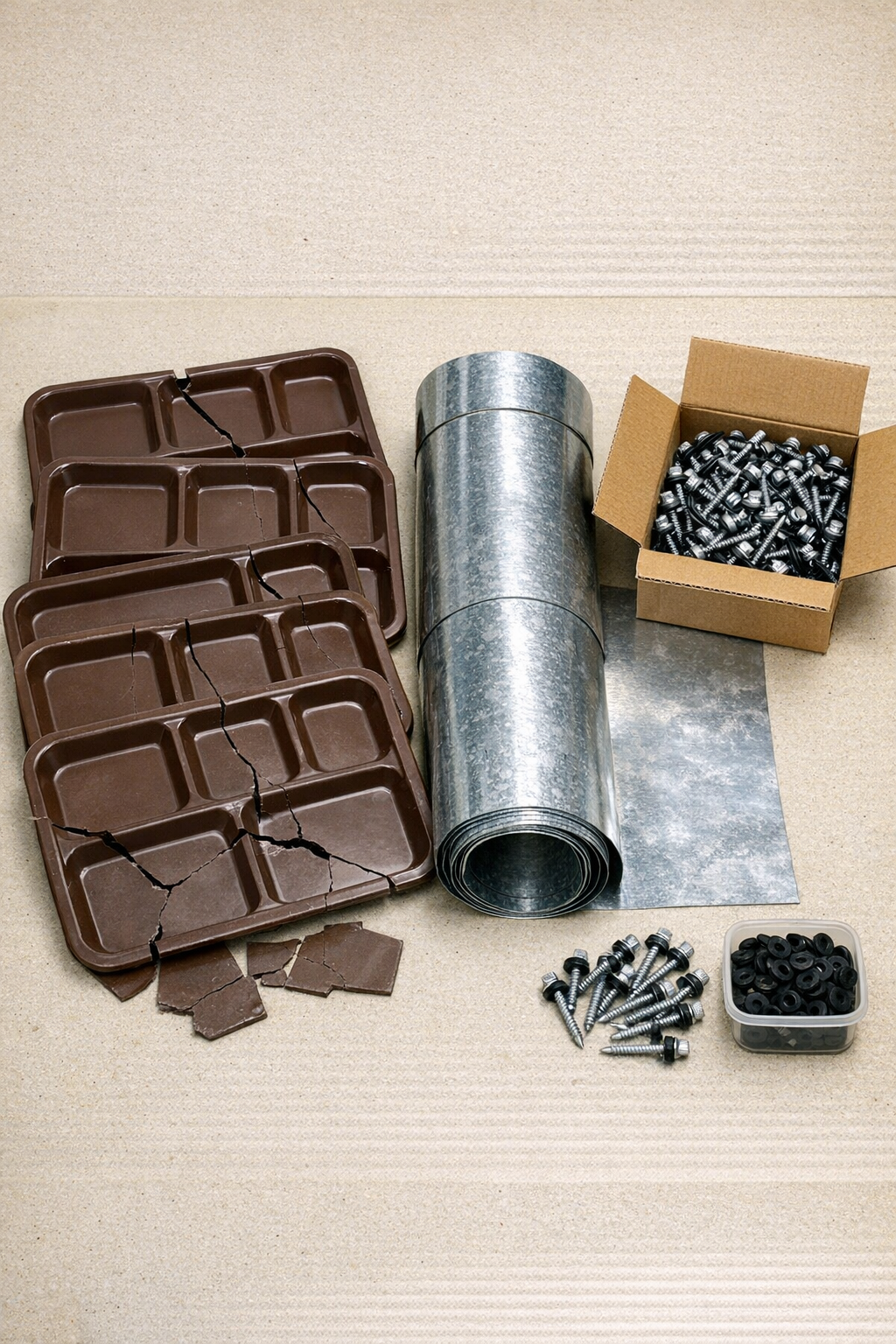 Materials for making roofing cap shingles from plastic trays