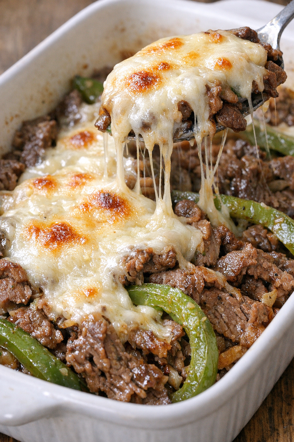 Low carb Philly cheesesteak skillet with melted provolone