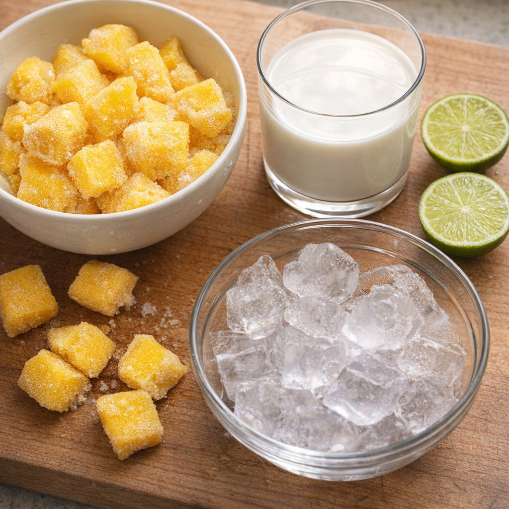 Mango slush variation ingredients with coconut milk and lime